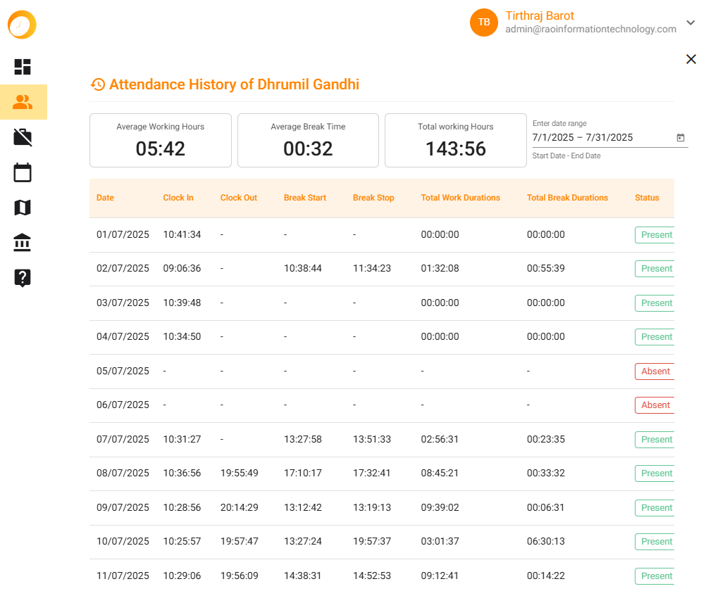 Employee timesheet attendance tracking software